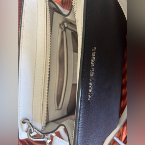 Michael Kors Selma Saffiano Leather Mini Messenger Bag In Black And White - Picture 8 of 10